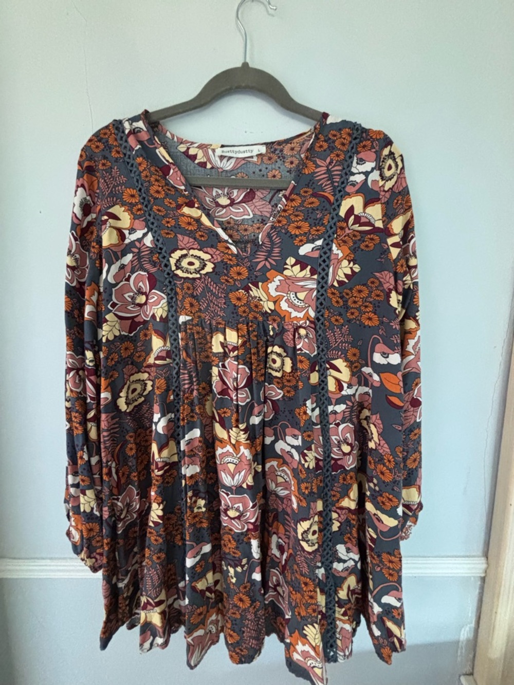 Rust Floral V-Neck Tunic Top by
